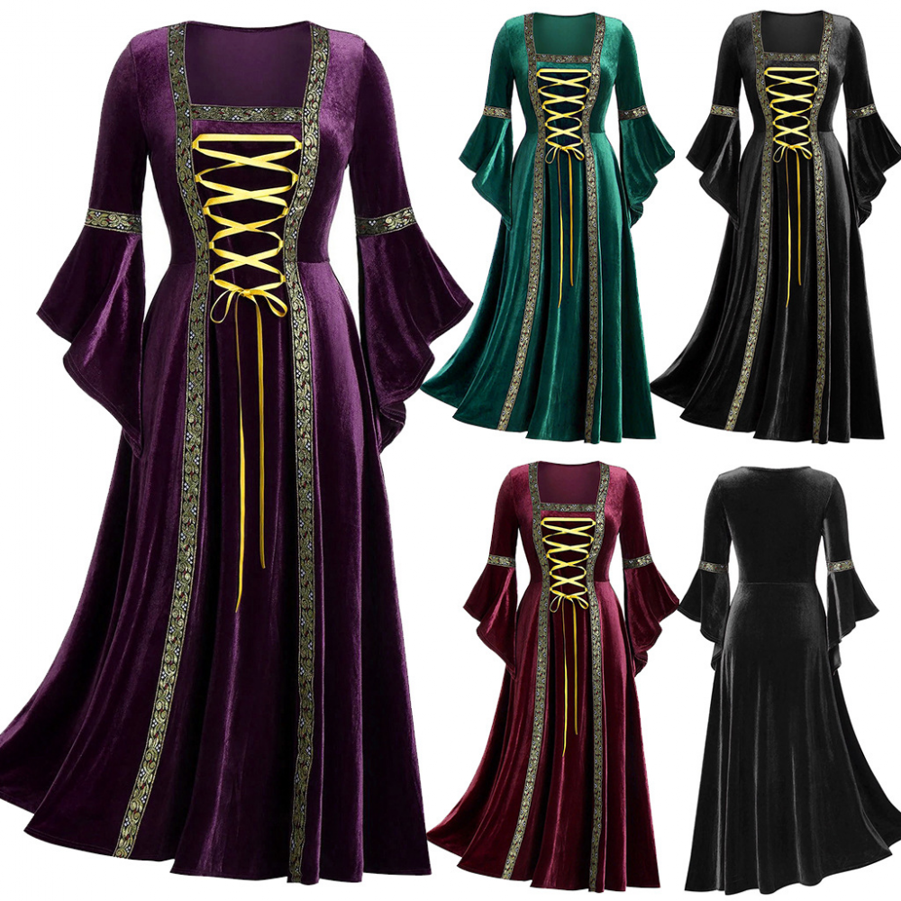 Robe irlandaise en velours Renaissance pour femmes, costumes de sorcière médiévaux, costumes de fête victoriens pour Halloween