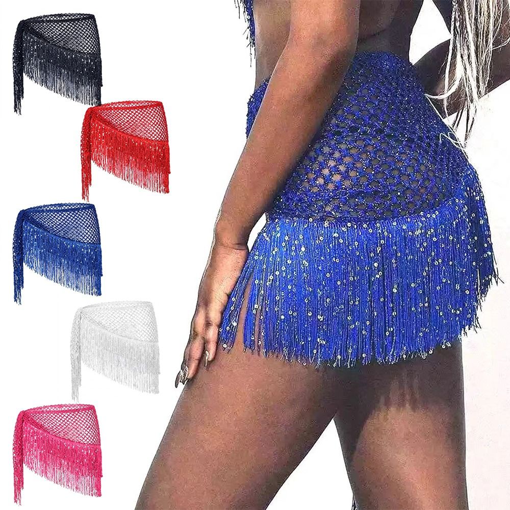 Foulard de danse du ventre triangulaire à franges scintillantes, ceinture de danse du ventre, ceinture de taille à sequins et pompons, chaîne de taille pour la danse