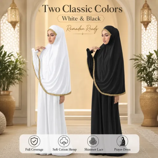 Abayas musulmanes à couverture intégrale avec bordure en dentelle scintillante, hijab instantané uni pour femmes, en coton et chanvre de qualité supérieure, robe de prière pour le Ramadan