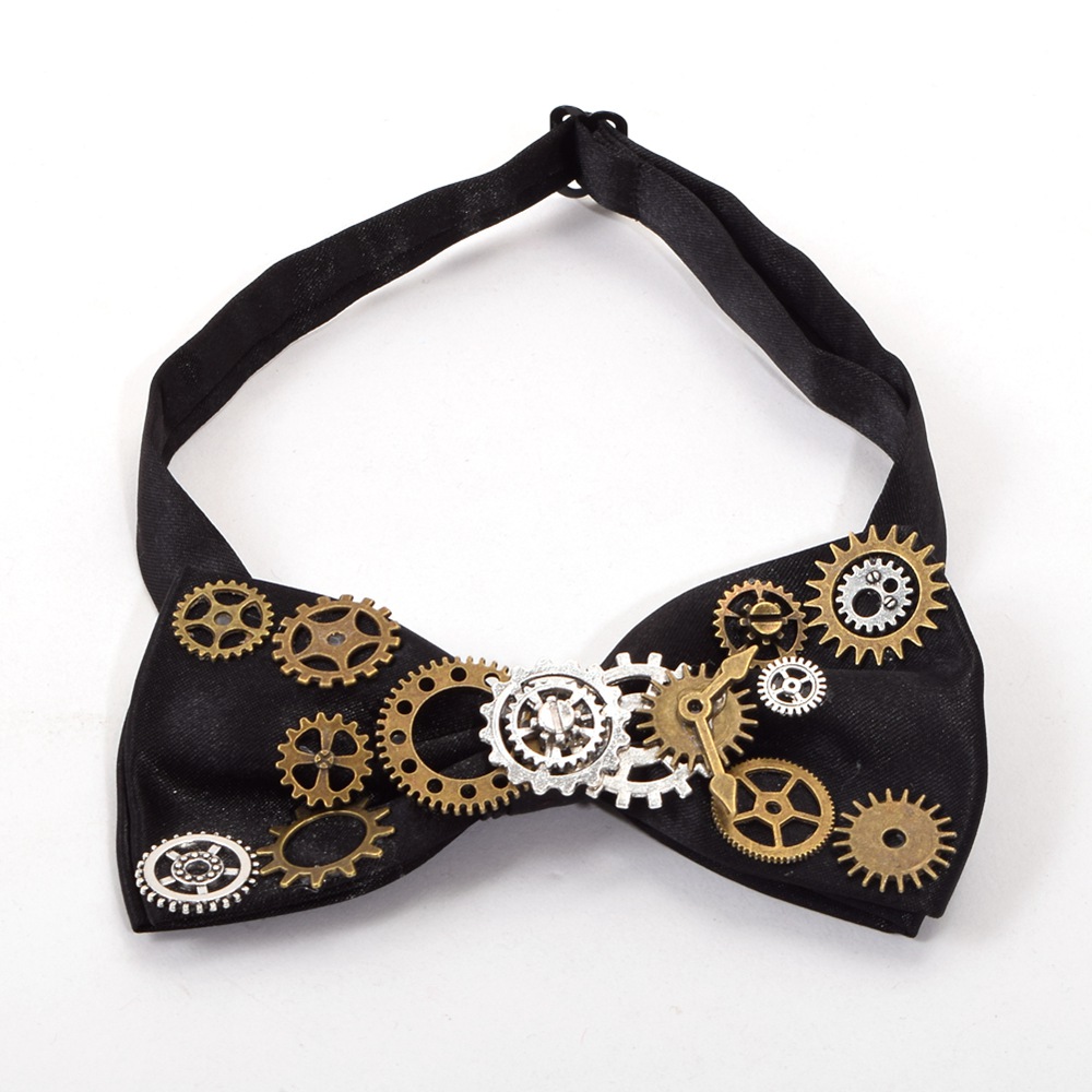 Noeud papillon Steampunk noir, accessoires de Costume unisexe Vintage victorien pour hommes, cravate Punk Gear