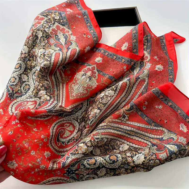Écharpe carrée en satin cachemire vintage pour femme, écharpe de cou douce et soyeuse, bandana fin polyvalent, châle rond pour cheveux, accessoire de cheveux élégant