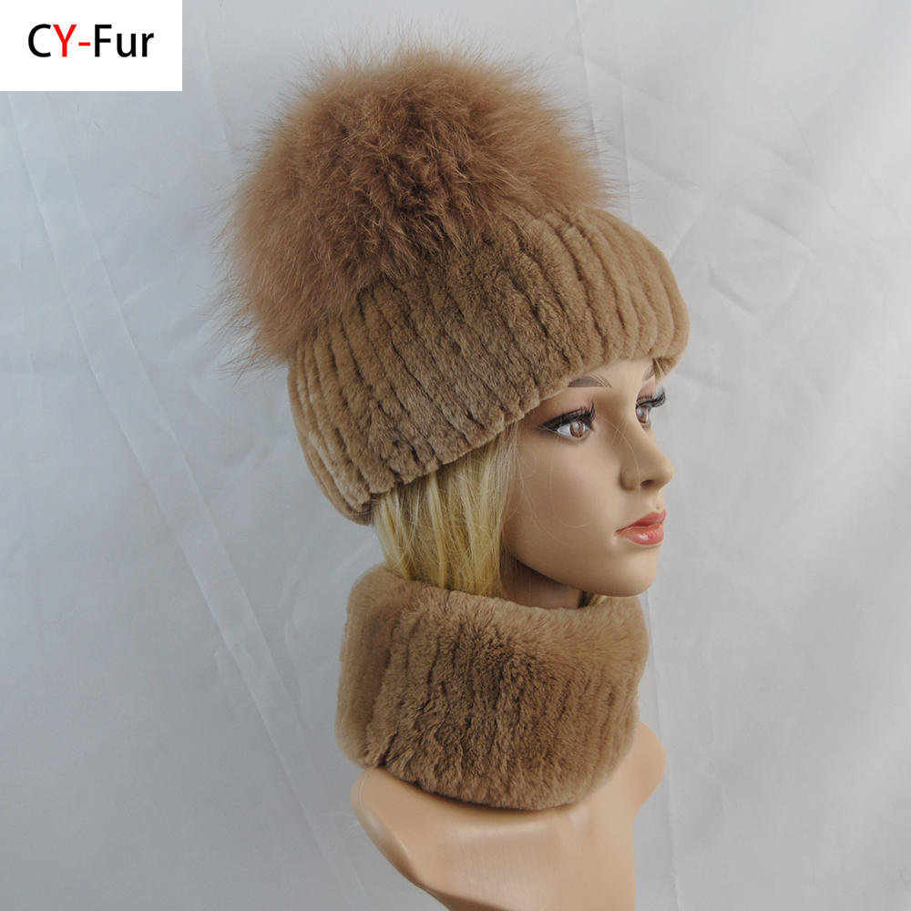 Nouveau hiver dame marque main faire réel véritable fourrure de renard chapeau écharpe filles naturel réel Rex lapin fourrure anneau casquette vraie fourrure foulards chapeaux