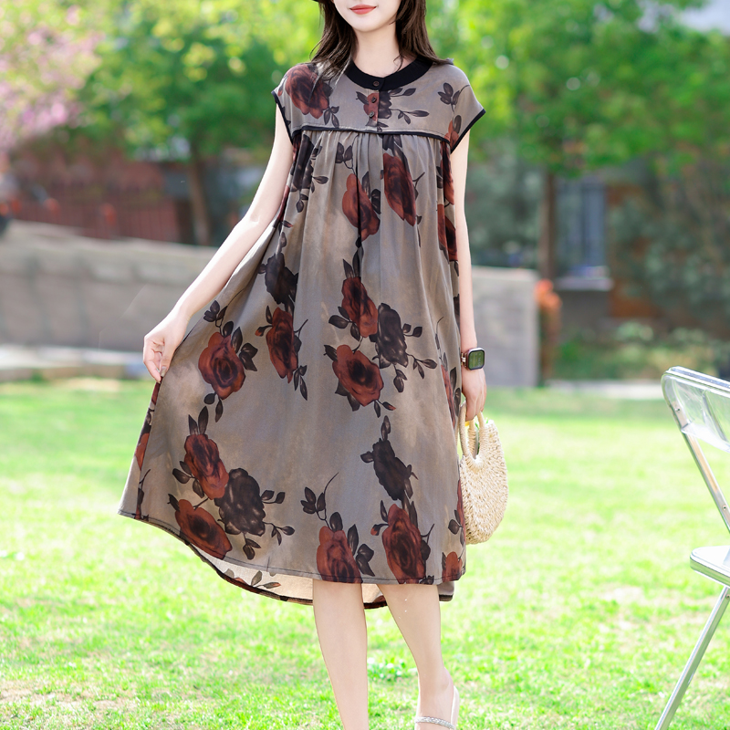 Nouveau décontracté 2025 Vintage robe d'été grande taille robes Vestido imprimer à manches courtes col rond coton femmes vêtements