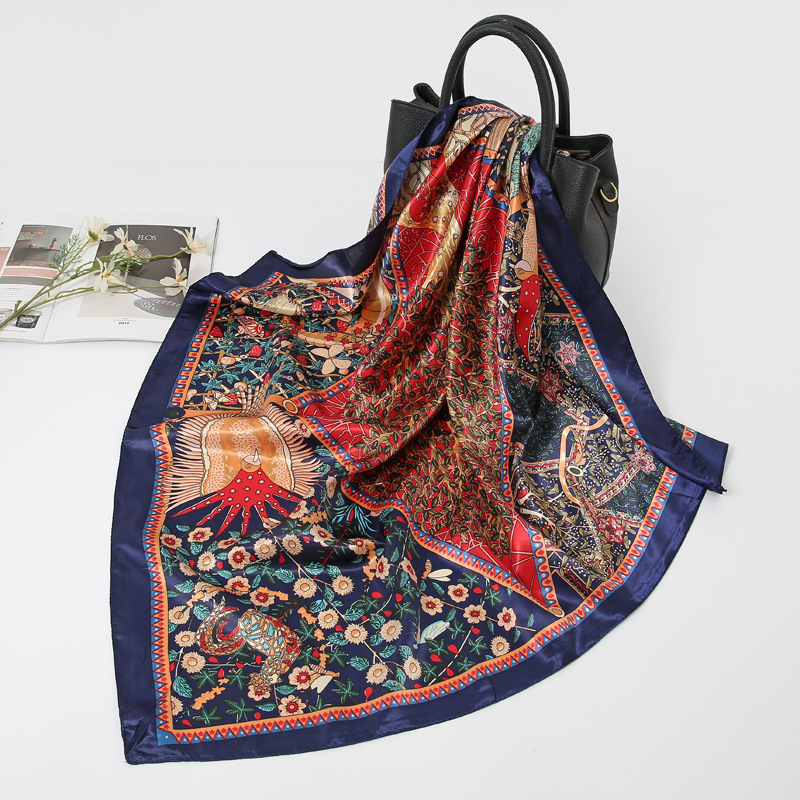 Foulard carré en Satin pour femmes musulmanes, Hijab élégant, imprimé 90cm, foulard en soie, châle, bandeau, poignée, accessoires pour cheveux, Bandana