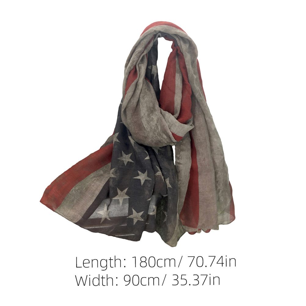 Écharpe imprimée drapeau américain pour dames 200x100 gris à la mode léger Tippet doux chaud châle super cadeau pour les amis et la famille