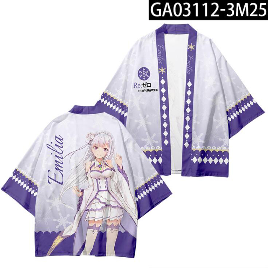 Kimono japonais Anime Re:Zero Kara Hajimeru Isekai Seikatsu Emilia Rem Ram, Costumes de Cosplay, Cardigan chemise, vêtements