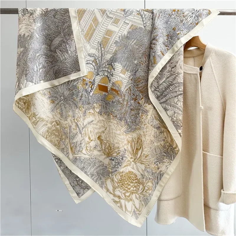 Grand carré pour femmes, Design de luxe, châle à la mode pour l'hiver, marque Bandana en laine de soie