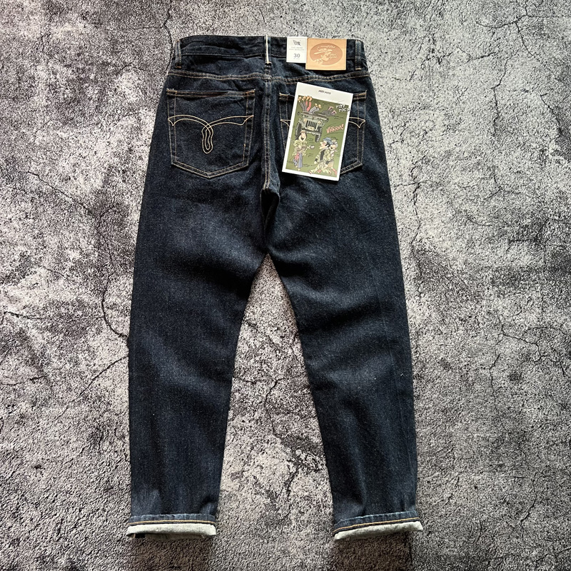 Jean en denim droit slim rétro américain pour homme, jean délavé, pantalon en denim à lisière rouge, 100% coton brossé, haute qualité