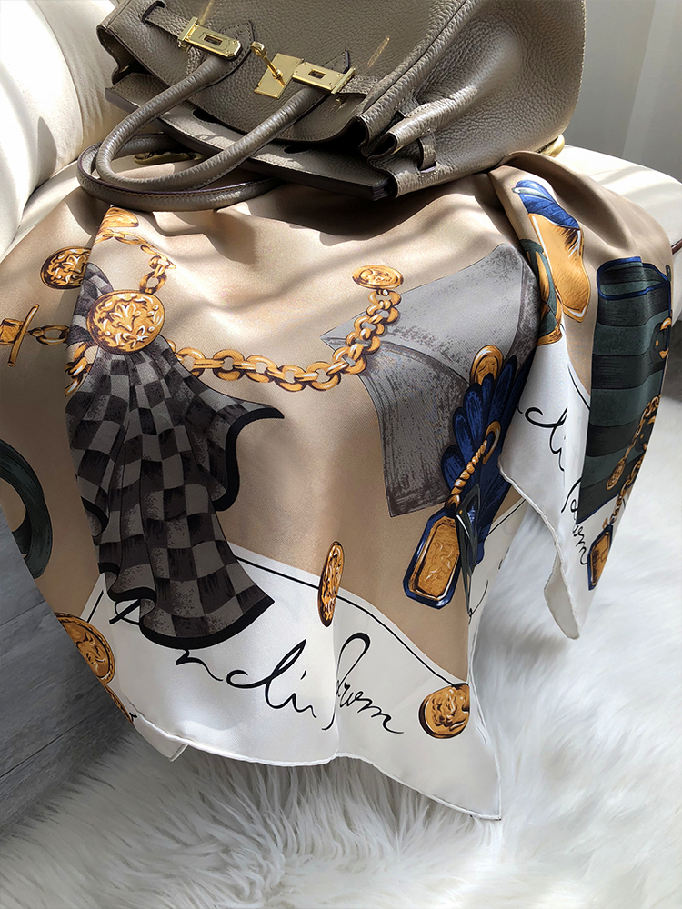 Foulard en soie sergé pour femmes, 90CM, Bandanas, marques de luxe, châles à roulettes, tête, cheveux, cou, accessoires de décoration, cadeau de noël