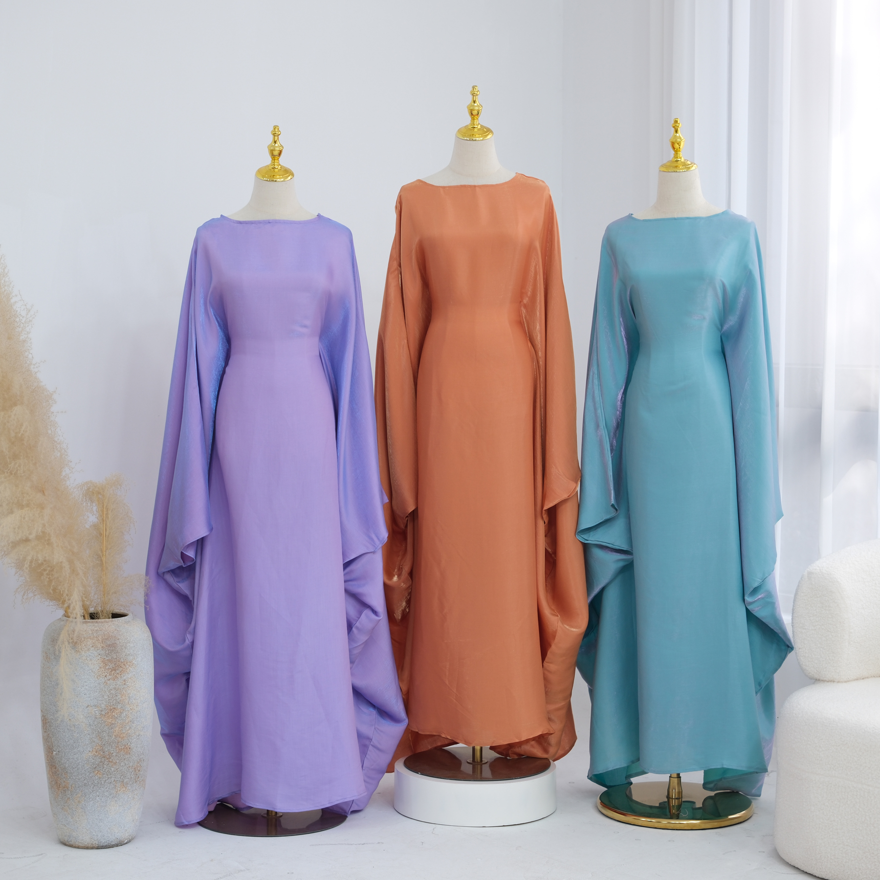 Robe kaftan brillante pour femmes pour la fête du soir du Ramadan, manches papillon, col rond, abaya musulmane pour femmes, vêtements islamiques de Dubaï