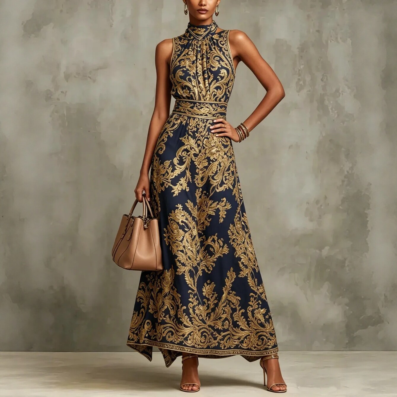 Nouvelles Robes Longues Élégantes pour Soirées et Cérémonies Été 2026 – Motif Floral Classique Vintage Imprimé, Col Revers, Coupe Trapèze pour Femme