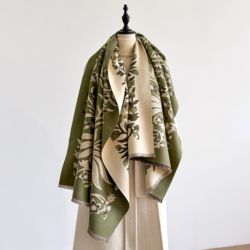Châle Pashmina Jacquard Floral élégant pour femmes-hiver épais chaud Double face gland conception résistant au froid coupe-vent couverture écharpe