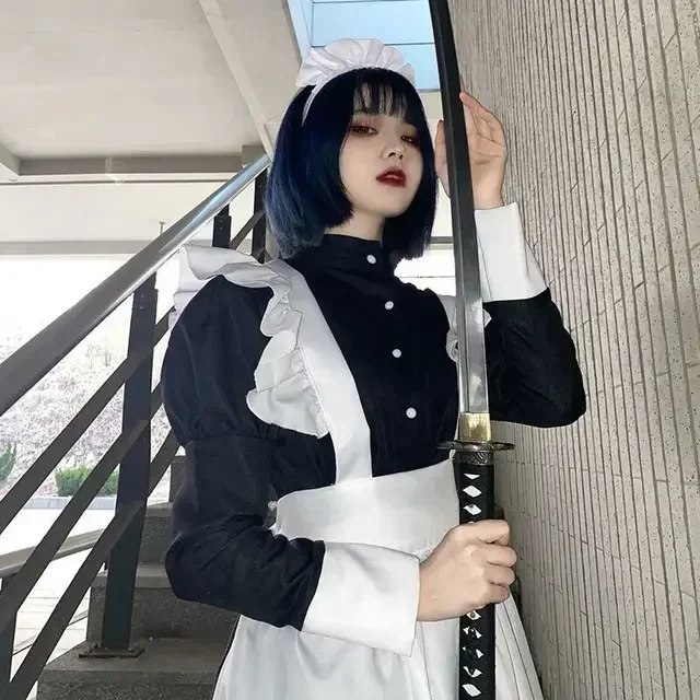 Tenue de Soubrette Halloween 2025 pour Femme, Robe Longue Tablier, Robes Lolita, Vêtements Homme, Costume Unisexe de Café, Costumes Cosplay Anime