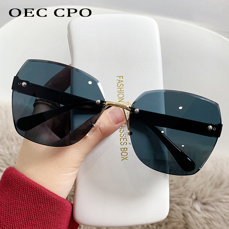Lunettes de soleil carrées sans monture pour femme, verres dégradés, lunettes rétro punk, nuances UV400, lunettes femme, mode