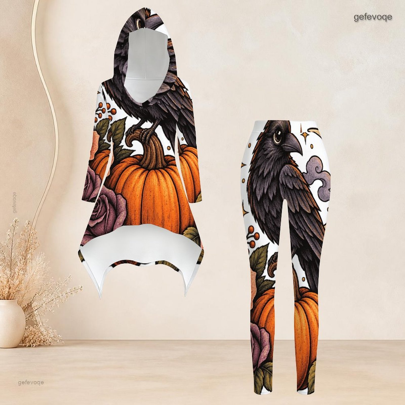 Ensemble décontracté 2 pièces pour femmes : haut tunique asymétrique à capuche et manches longues, et leggings slim taille haute assortis, idéal pour le quotidien.