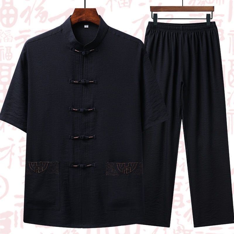 Ensemble de vêtements traditionnels chinois pour hommes, uniformes de chapelle Tai, uniformes de Kung Fu, lin, manches courtes, broderie, olympiques chinois décontractés