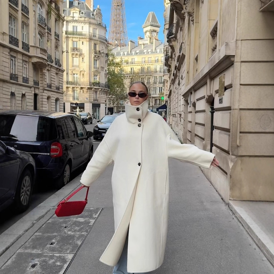 Manteau en laine ample à col montant pour femme, style décontracté, longueur au-dessus du genou, vêtements d'automne pour femme, vestes et manteaux pour femme MJ2