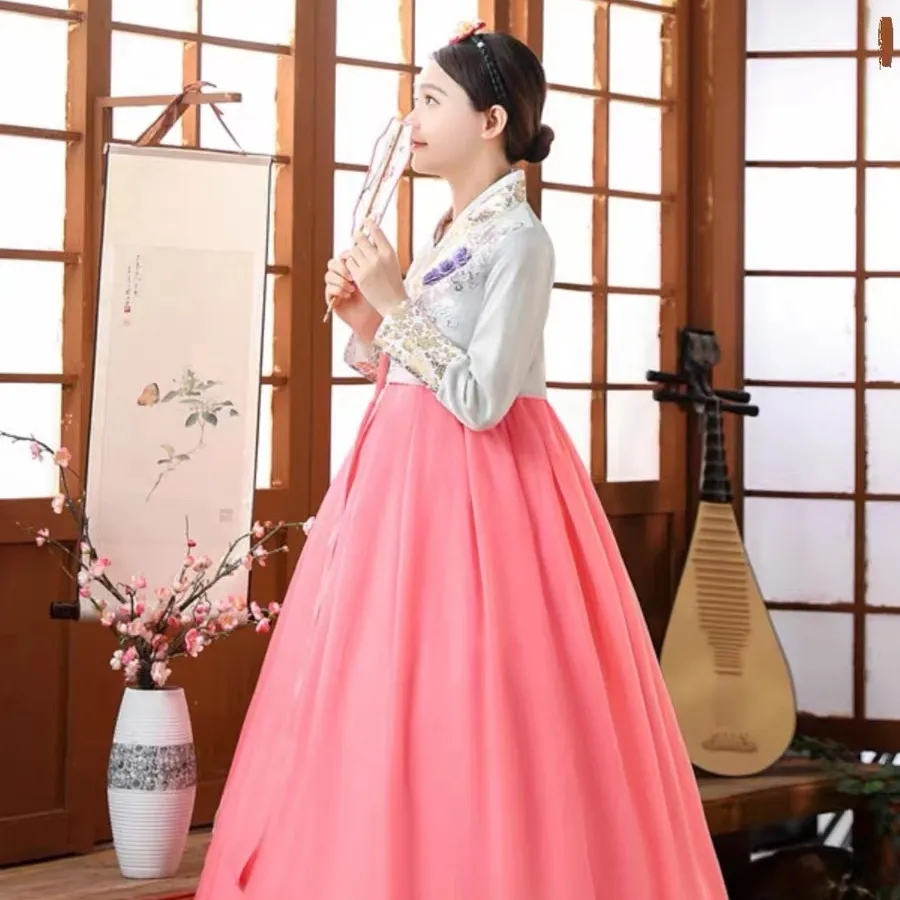 Vêtements Hanbok de palais traditionnel pour femmes, robes de minorité ethnique bronzantes, vêtements de spectacle de danse ethnique améliorés, costume