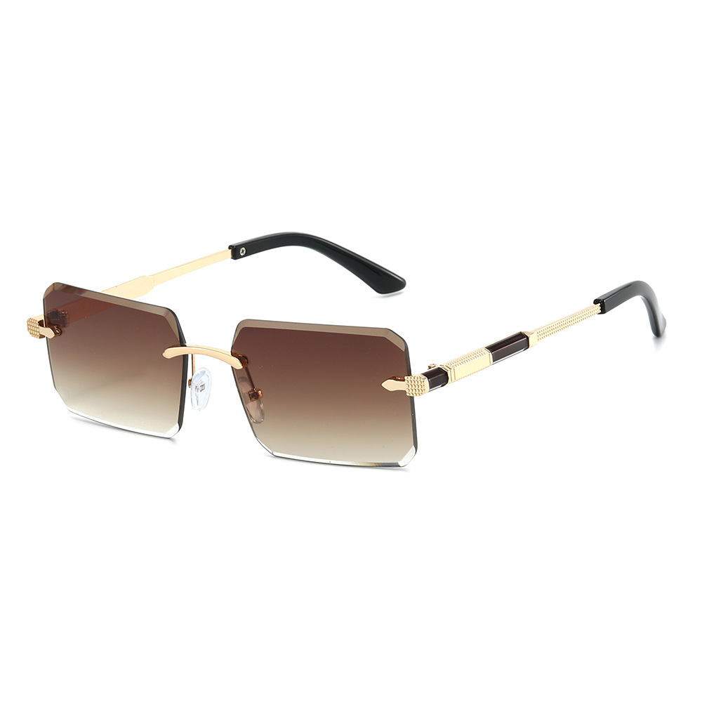 Nouvelles lunettes de soleil à coupe carrée sans monture – Monture métallique fine, nuances tendance élégantes et résistantes aux UV.