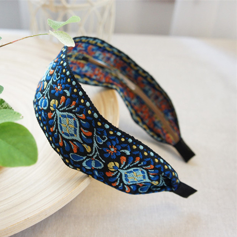 1PC femmes bohème ethnique brodé ruban Floral bandeaux bandeau cheveux accessoires beau motif ethnique large Turban