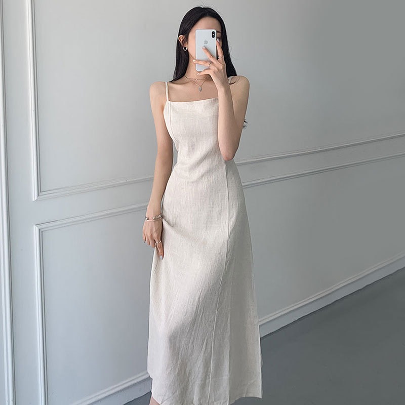 Robe longue en lin à lacets pour femmes, robes trapèze élégantes, sans manches, sexy, robe de soirée dos nu, mode, été, y2k, 2024