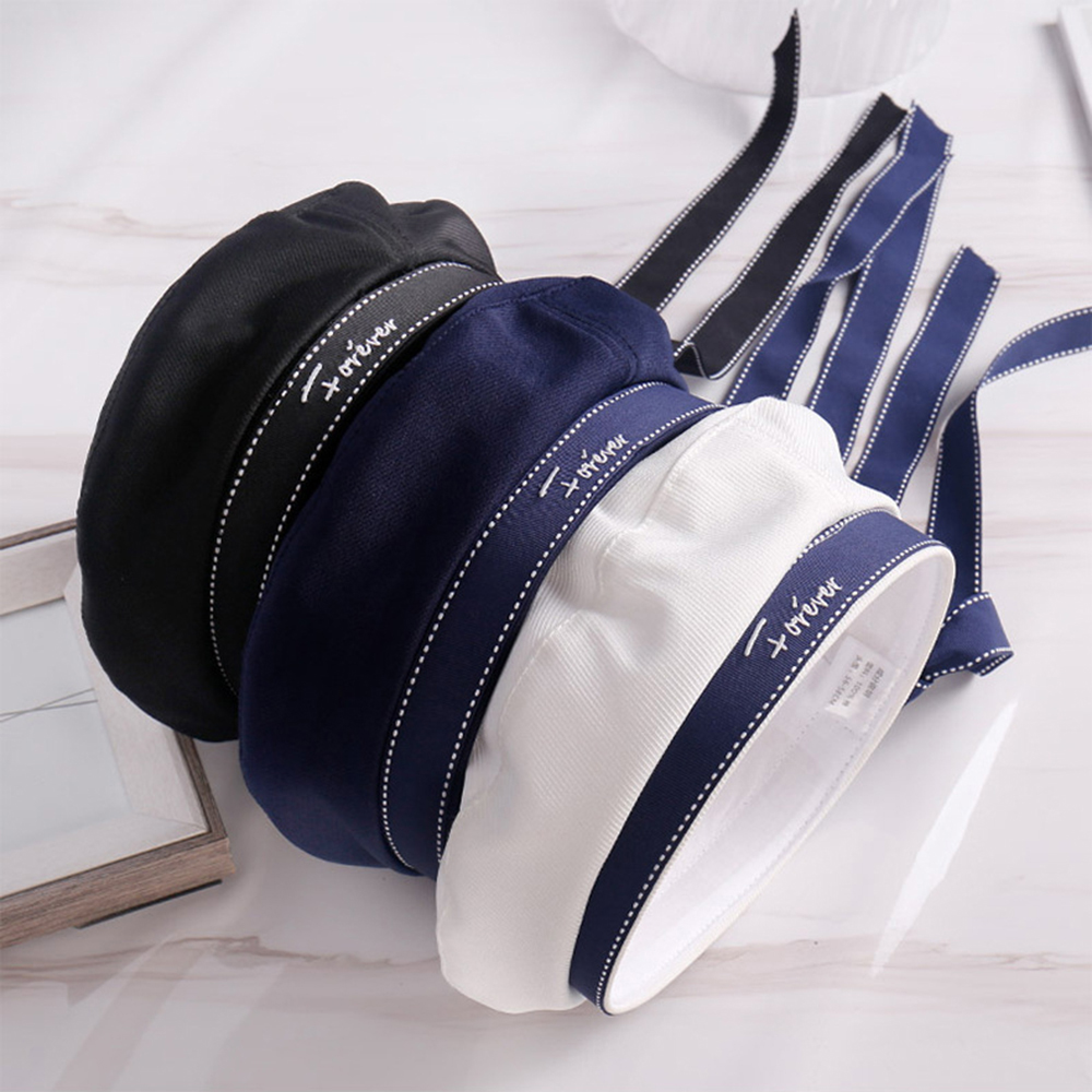 Chapeau uniforme à nœud brodé, style marin blanc, avec ruban, casquette octogonale, style scolaire japonais, joli béret