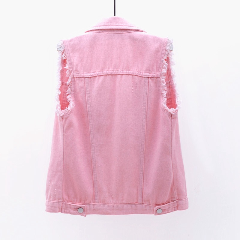 Gilet en jean grande taille 6XL pour femme, sans manches, décontracté, pour étudiantes, en plusieurs couleurs : rouge, rose, violet, jaune, bleu, blanc