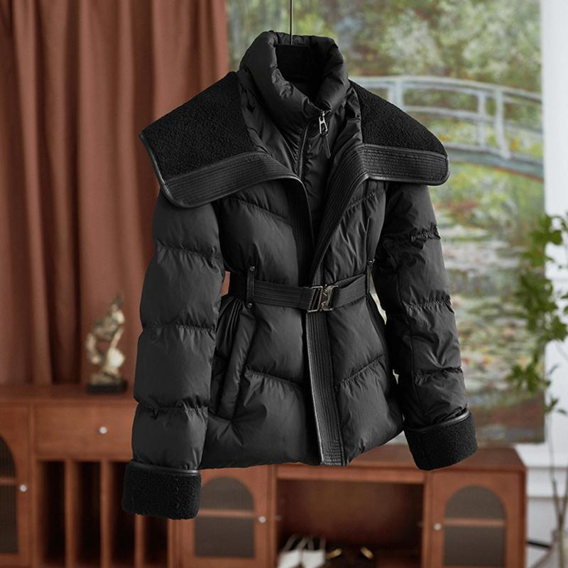 2025 nouvelle veste d'hiver manteau femme Parkas mode laine d'agneau Double col ceinture courte chaud vers le bas coton veste femmes survêtement haut