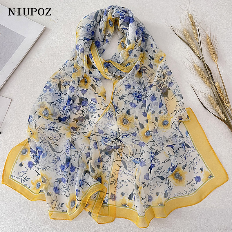 Belle écharpe en mousseline de soie pour femme, foulard, bandana, Georgette, tournesol, sensation de protection solaire, mince, été, plage, beau