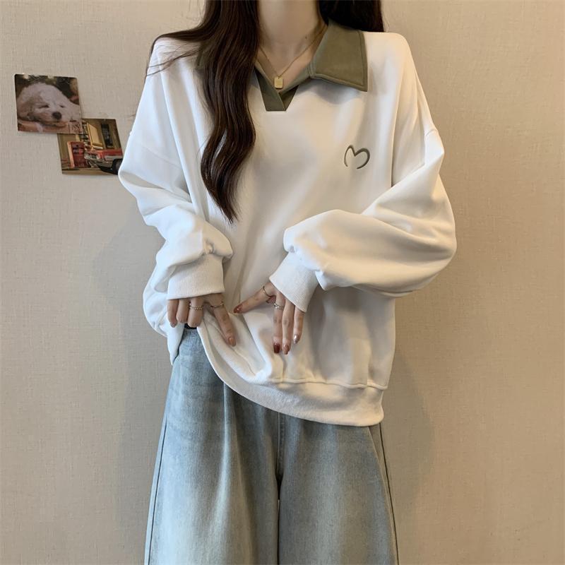 Haut à manches longues à revers, style décontracté, ample et léger, pour femme, grande taille, nouvelle collection printemps-automne