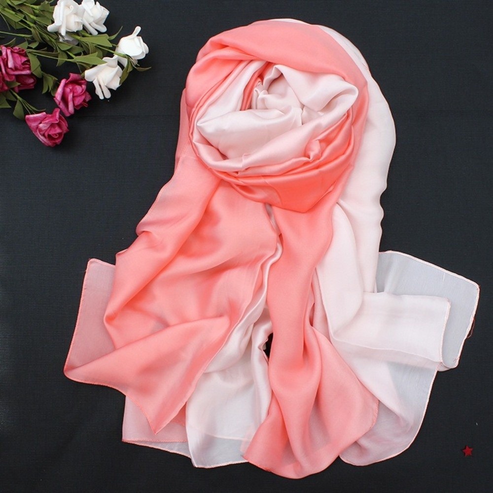 Écharpe en mousseline de soie à dégradé de couleurs rétro, châles et étoles douces de protection solaire, imitation soie, hijab féminin