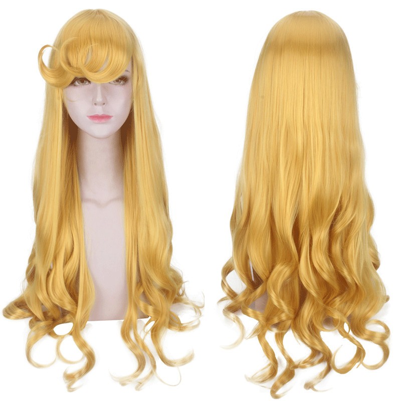 Perruque de cosplay longue et ondulée dorée de 80 cm pour femmes, accessoires de fête d'Halloween et de carnaval, cheveux synthétiques résistants à la chaleur