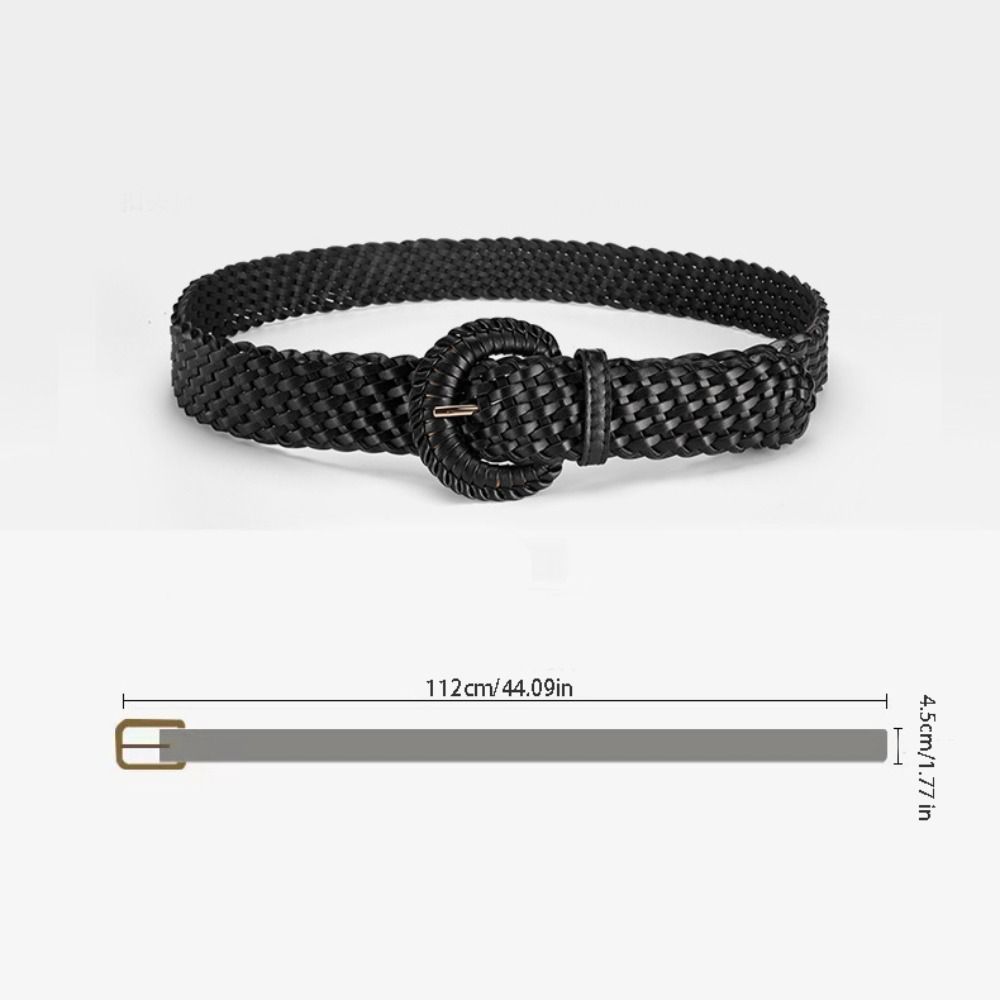 Ceinture décontractée tressée, large, en cuir PU, style bohème, avec découpes rondes, pour femme