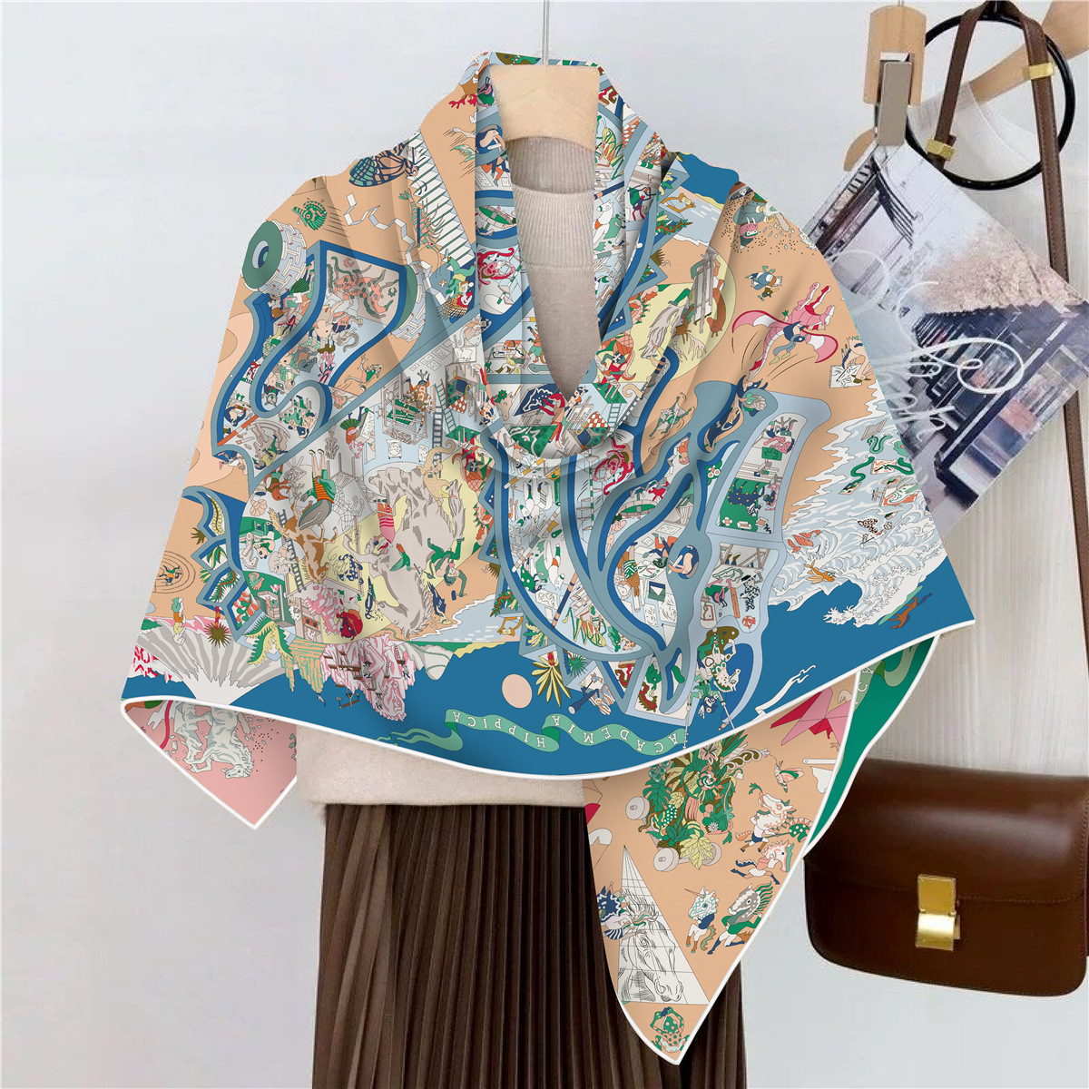 Écharpe en fausse soie et laine pour femmes, 110x110m, Chic, élégant, carré, luxe, cadeau de noël, d'anniversaire, fête, bureau, emballage quotidien