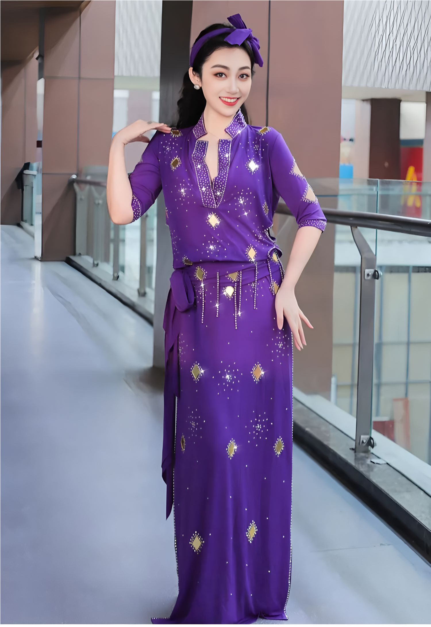 Robe longue brillante pour femmes, style Hamsa égyptien, pour la danse Saidi Baladi, spectacle de groupe, robe folklorique de compétition, danse folklorique arabe