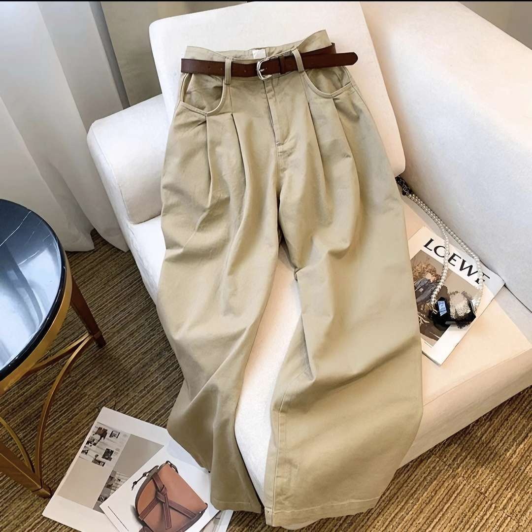 Jean kaki taille haute à jambe large pour femme, coupe droite ample, longueur ras du sol, fluide et amincissant, collection automne, offre spéciale de la saison
