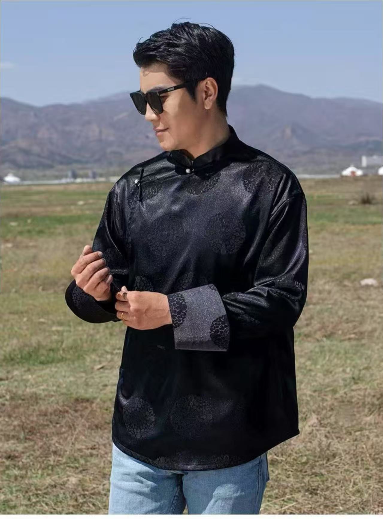 Vêtements pour hommes mongols classiques Style National Mongo prairie chemise à manches longues traditionnel culturel mâle quotidien hauts à la mode
