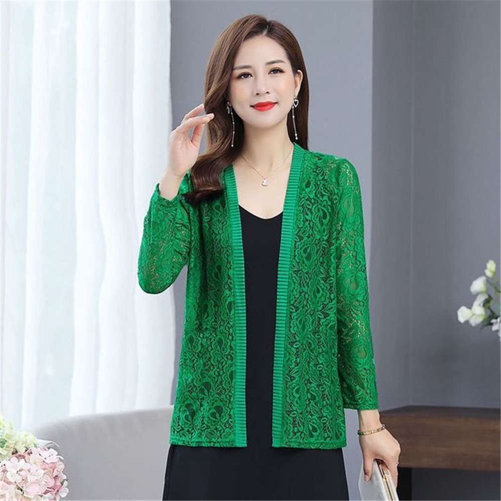 Cardigan à manches longues en dentelle pour femme, veste, châle, grande taille, 6XL, noir, blanc, printemps, été