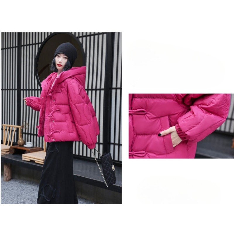 La nouvelle doudoune d'hiver pour femmes, courte à capuche, avec boucles épaisses de Style ethnique, manteau chaud et ample en duvet de canard blanc rétro