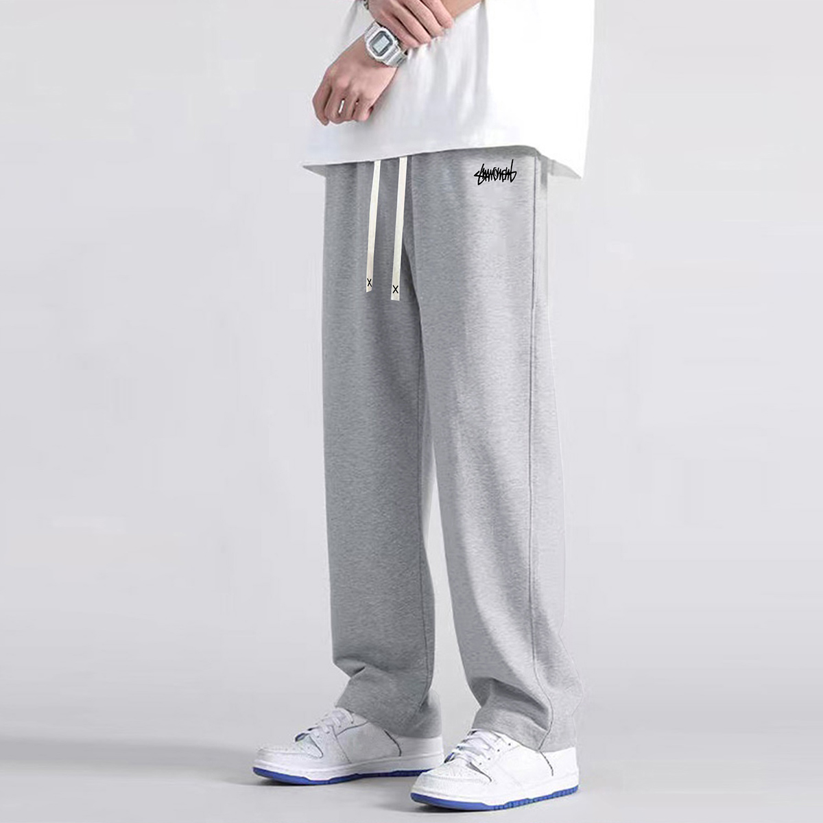 Pantalon de jogging à jambe droite de couleur unie pour hommes, adapté aux sports décontractés tels que la course, la salle de sport et les activités de plein air