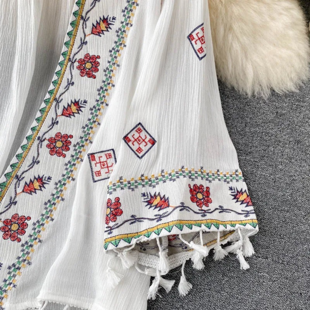 Robe de plage brodée à franges pour femmes, ample, Sexy, style Boho, décontracté, pour les vacances