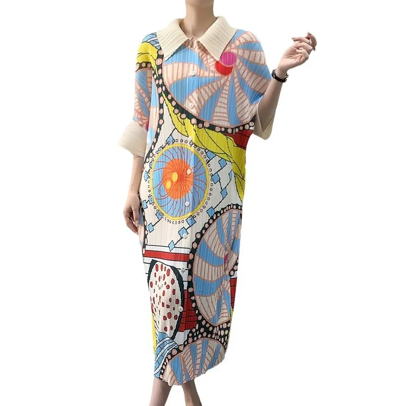 Ata Yake-Robes imprimées plissées mi-longues pour femmes, jupes décontractées à manches chauve-souris, grande taille, mode adt, début du printemps, nouveau, 2024