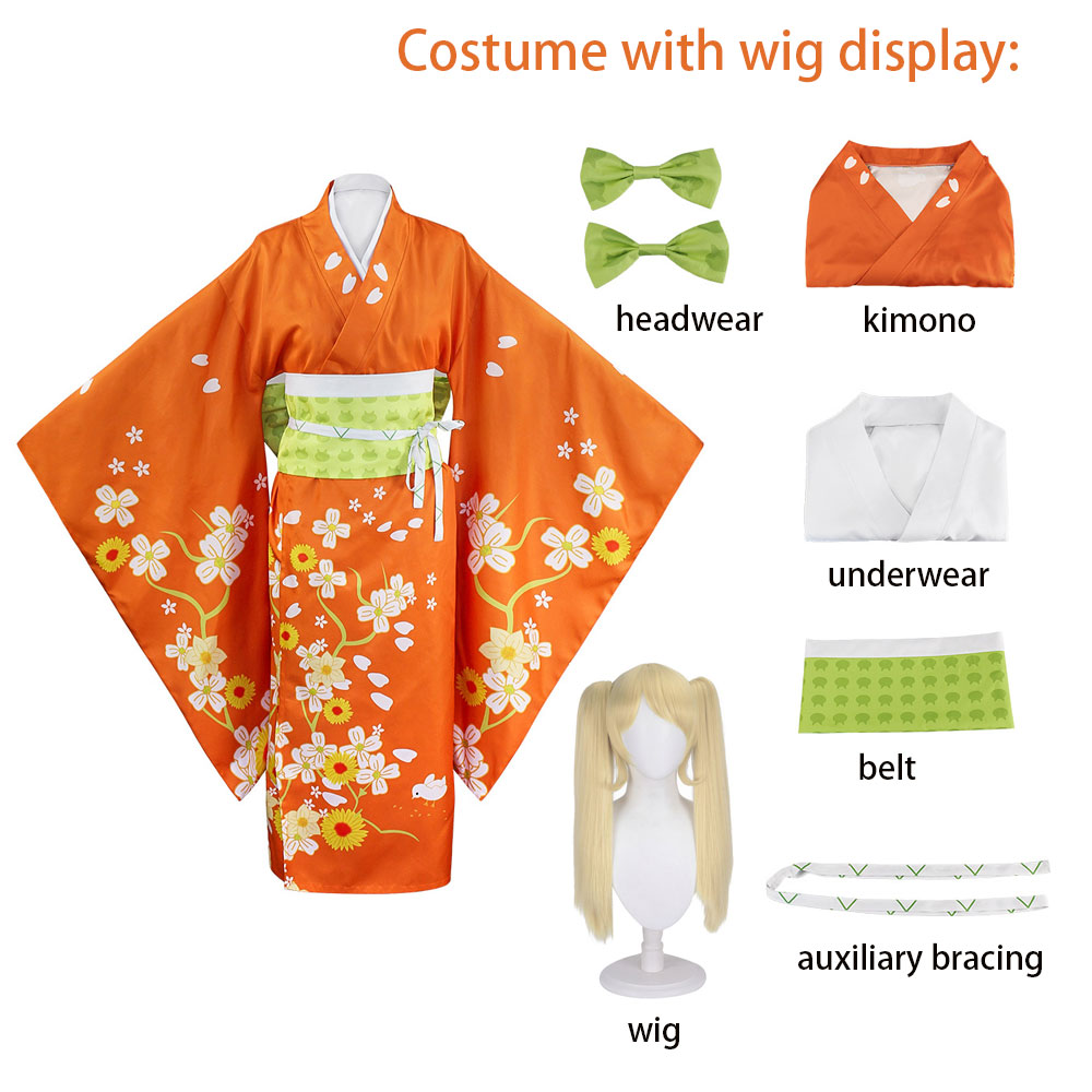 Costume de Cosplay Danganronpa 2 Hiyoko Saionji, Kimono pour femmes adultes, robe Orange, vêtements de carnaval d'halloween