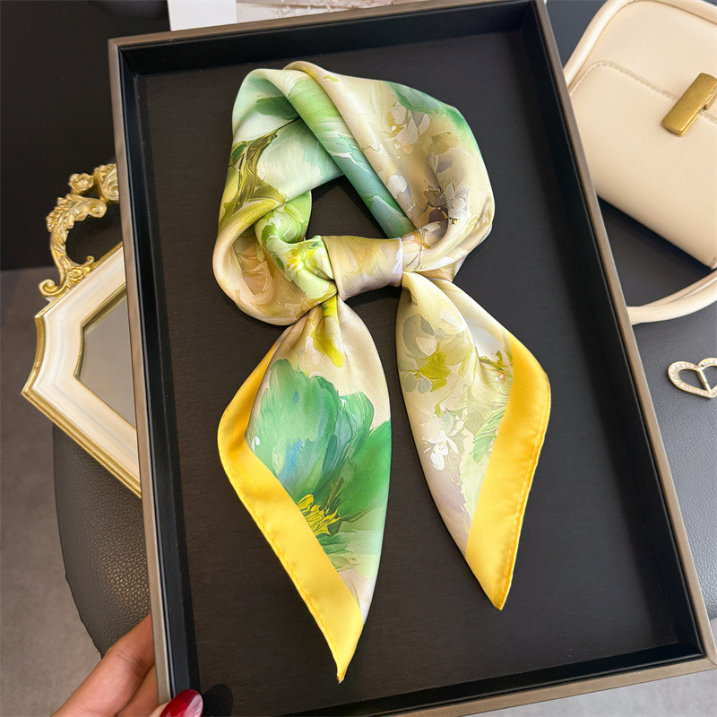 Nouveau Foulard Carré en Satin à Imprimé Floral 2026 pour Femme, Écharpe Douce, Voile, Hijab, Décoration Toutes Saisons, Lien de Cou
