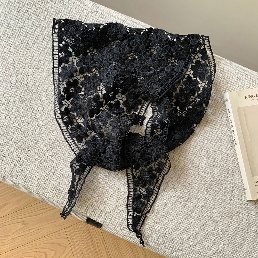 Foulard triangulaire en dentelle imprimée florale, brodé style ethnique, bandeau en dentelle, décoration de vêtements, foulard ajouré en dentelle pour femme