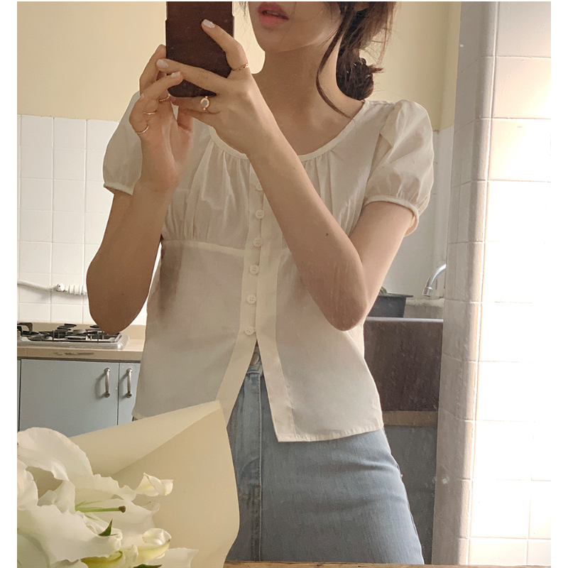 Chemises courtes à boutonnage simple pour femmes, court en coton, style japonais, rétro, vintage, décontracté, mignon, doux, été