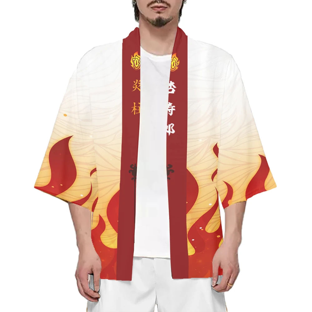 Kimono japonais pour hommes et femmes, Costumes de Cosplay Anime, symbole de flamme, Cardigan pour adolescents, cape, pyjama Hanbok, nouveaux vêtements traditionnels, 2025