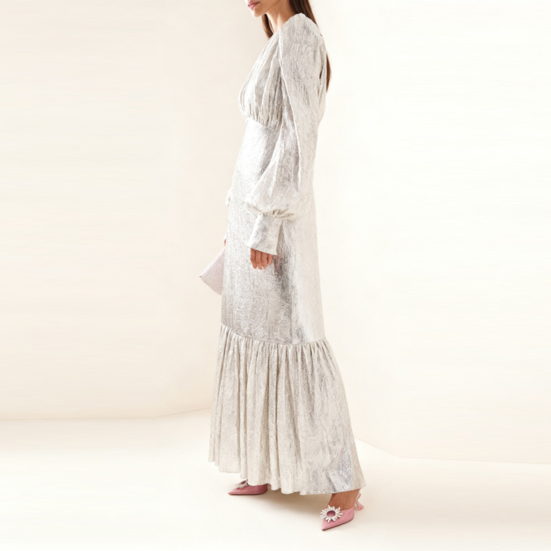 Robe décontractée à manches lanternes, robes de fête, robe plissée à col rond pour femme, robe de soirée élégante à taille haute pour l'été
