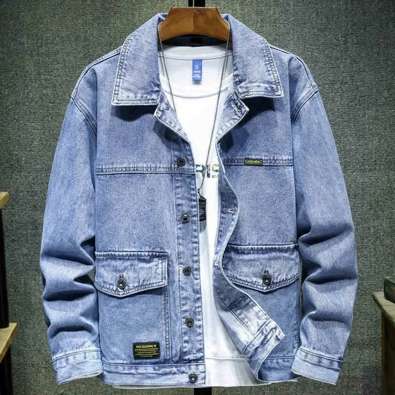 Vestes en jean cargo pour hommes, manteau en jean noir, vêtements à bas prix, tissu à bord, designer élastique, style coréen G, automne