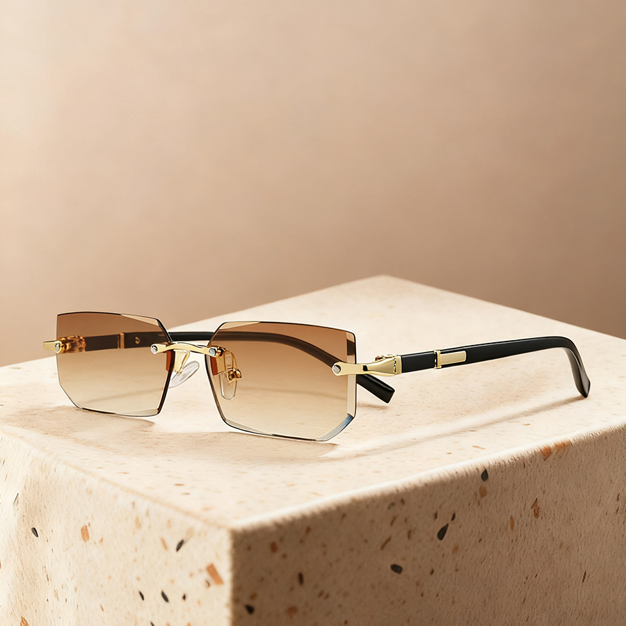 Lunettes de soleil de luxe sans monture à verres dégradés, style rectangulaire, pour hommes et femmes, avec monture métallique et verres colorés
